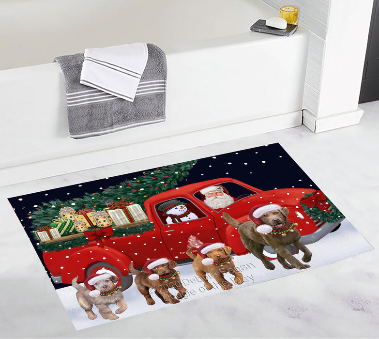 Christmas Express Delivery Red Truck Running Chesapeake Bay Retriever Dogs Bath Mat BRUG53470