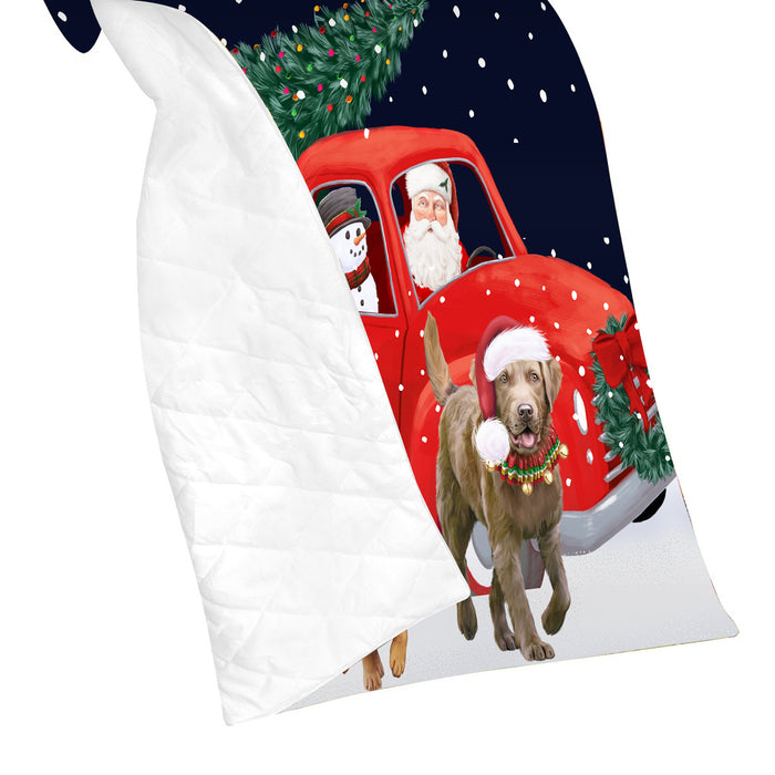 Christmas Express Delivery Red Truck Running Cavalier King Charles Spaniel Dogs Lightweight Soft Bedspread Coverlet Bedding Quilt QUILT59846