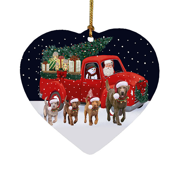 Christmas Express Delivery Red Truck Running Chesapeake Bay Retriever Dogs Heart Christmas Ornament RFPOR58080