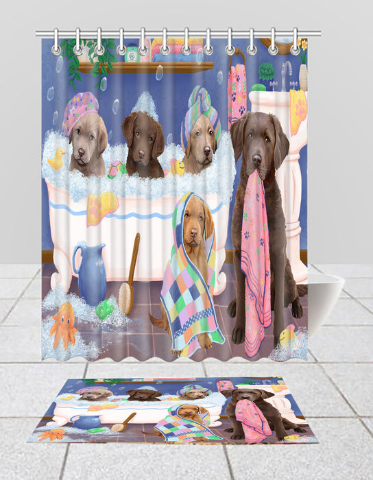 Rub A Dub Dogs In A Tub Chesapeake Bay Retriever Dogs Bath Mat and Shower Curtain Combo