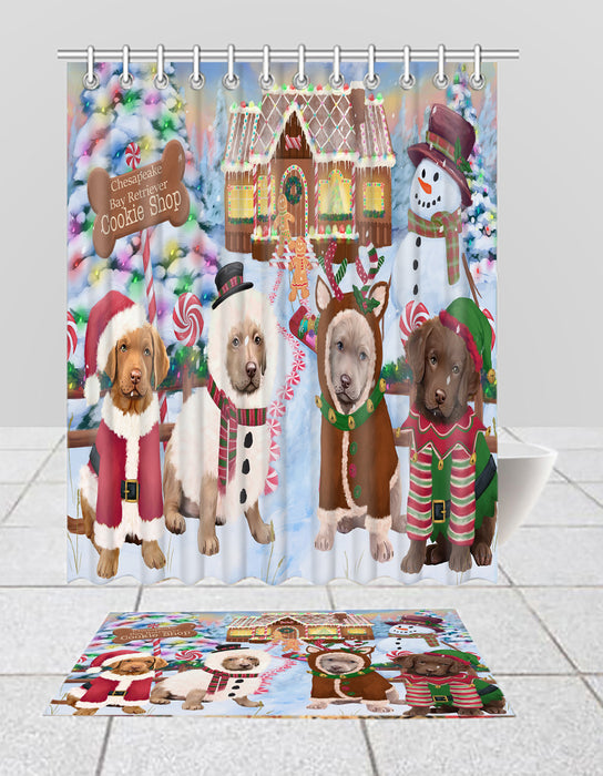 Holiday Gingerbread Cookie Chesapeake Bay Retriever Dogs  Bath Mat and Shower Curtain Combo