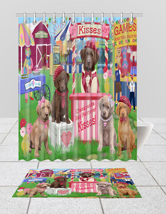 Carnival Kissing Booth Chesapeake Bay Retriever Dogs  Bath Mat and Shower Curtain Combo