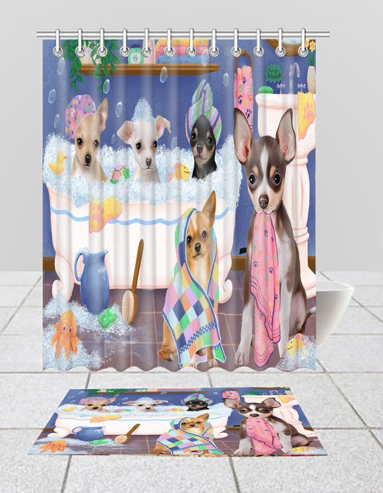 Rub A Dub Dogs In A Tub Chihuahua Dogs Bath Mat and Shower Curtain Combo