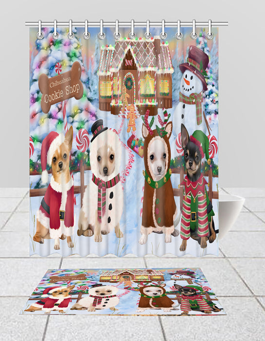 Holiday Gingerbread Cookie Chihuahua Dogs  Bath Mat and Shower Curtain Combo
