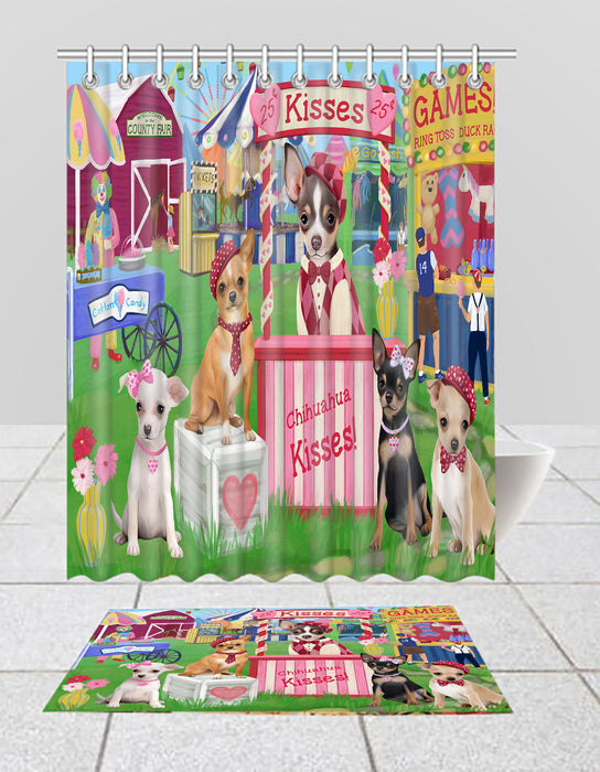 Carnival Kissing Booth Chihuahua Dogs  Bath Mat and Shower Curtain Combo