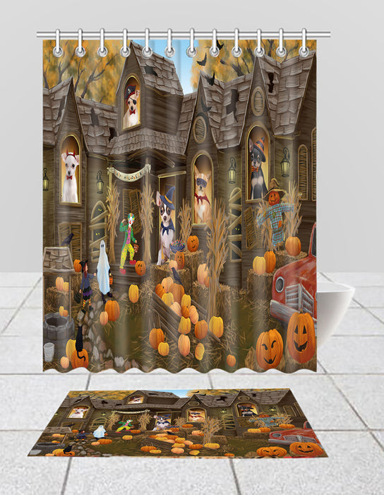 Haunted House Halloween Trick or Treat Chihuahua Dogs  Bath Mat and Shower Curtain Combo