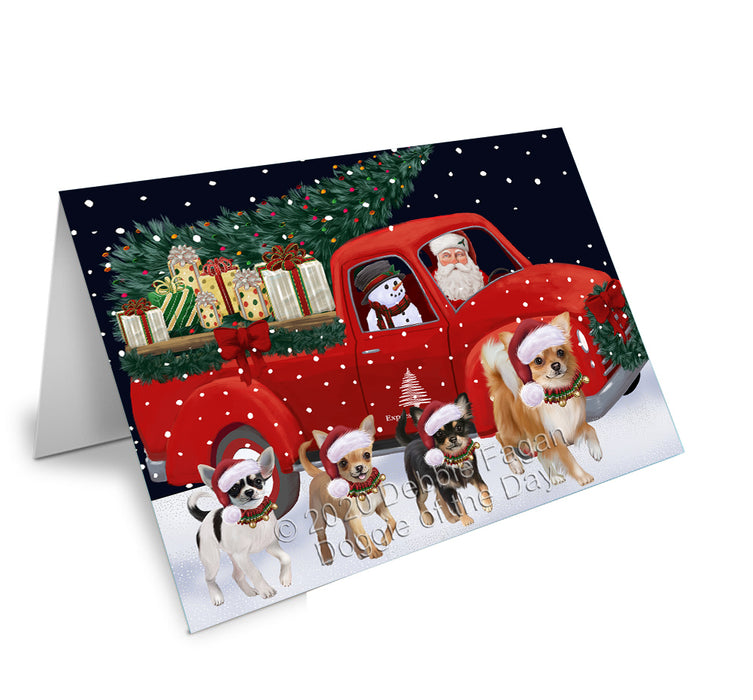 Christmas Express Delivery Red Truck Running Chihuahua Dogs Handmade Artwork Assorted Pets Greeting Cards and Note Cards with Envelopes for All Occasions and Holiday Seasons GCD75104