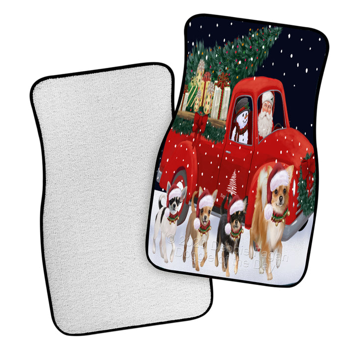 Christmas Express Delivery Red Truck Running Chihuahua Dogs Polyester Anti-Slip Vehicle Carpet Car Floor Mats  CFM49447