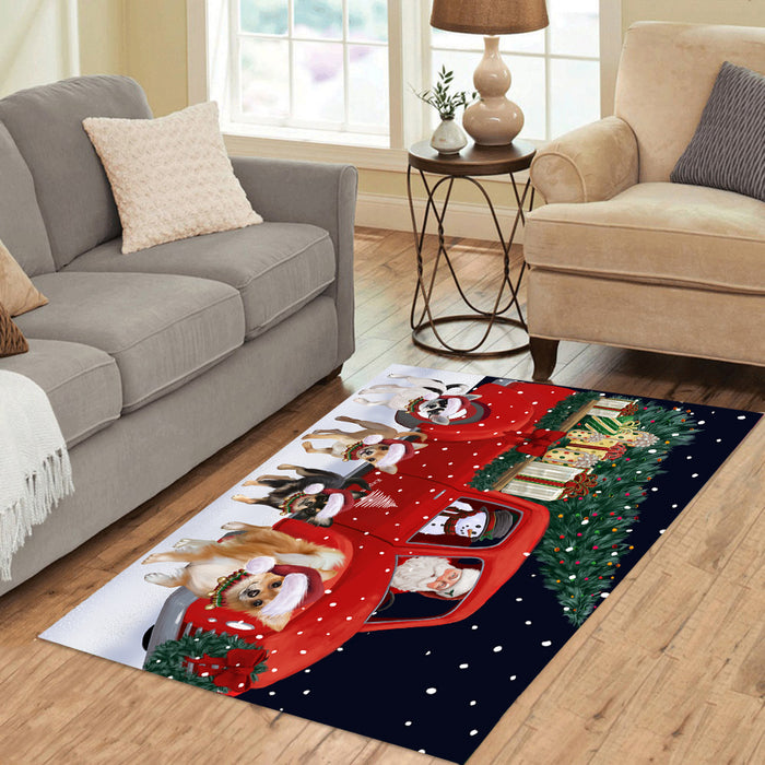 Christmas Express Delivery Red Truck Running Chihuahua Dogs Polyester Area Rug ARUG62834