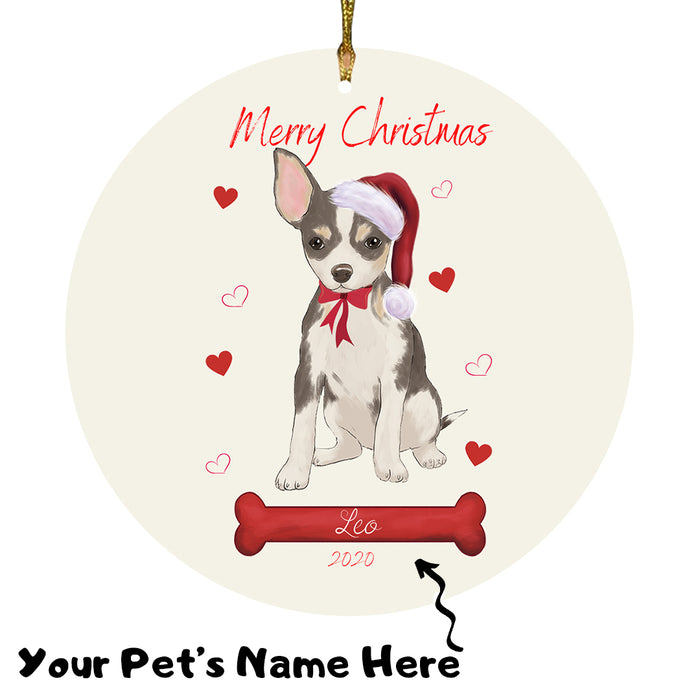 Personalized Merry Christmas  Chihuahua Dog Christmas Tree Round Flat Ornament RBPOR58941