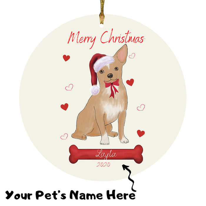 Personalized Merry Christmas  Chihuahua Dog Christmas Tree Round Flat Ornament RBPOR58942