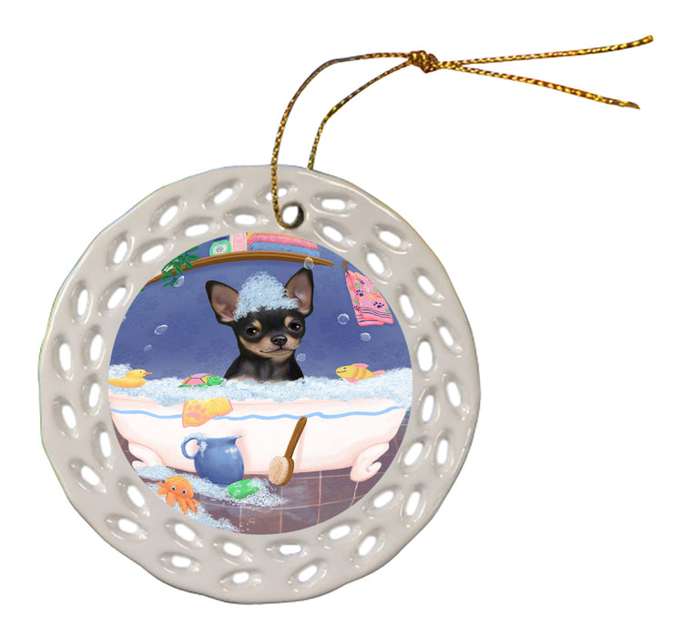 Rub A Dub Dog In A Tub Chihuahua Dog Doily Ornament DPOR58233