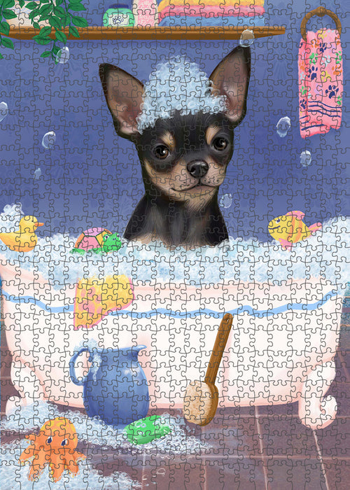 Rub A Dub Dog In A Tub Chihuahua Dog Portrait Jigsaw Puzzle for Adults Animal Interlocking Puzzle Game Unique Gift for Dog Lover's with Metal Tin Box PZL254