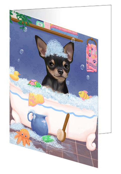 Rub A Dub Dog In A Tub Chihuahua Dog Handmade Artwork Assorted Pets Greeting Cards and Note Cards with Envelopes for All Occasions and Holiday Seasons GCD79340