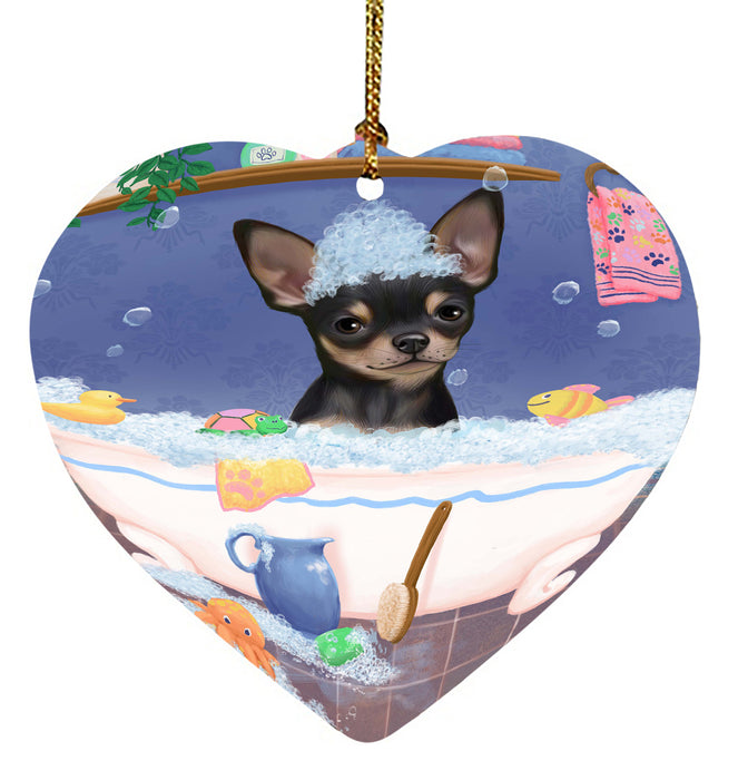 Rub A Dub Dog In A Tub Chihuahua Dog Heart Christmas Ornament HPORA58582
