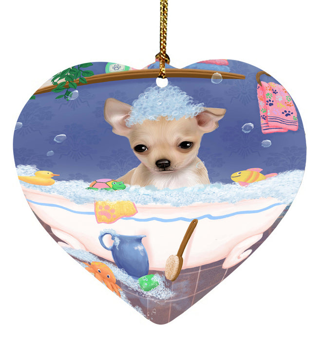 Rub A Dub Dog In A Tub Chihuahua Dog Heart Christmas Ornament HPORA58583