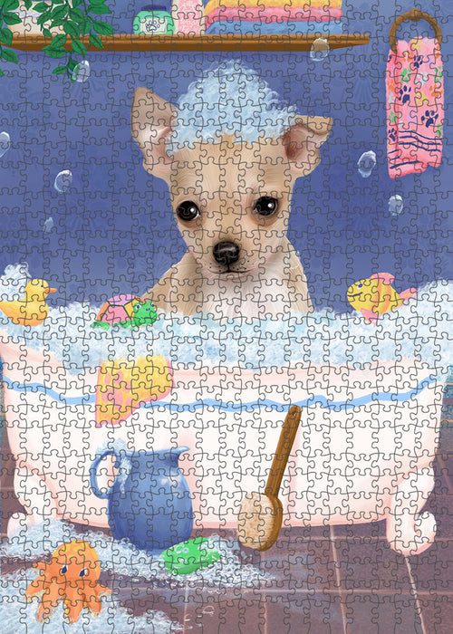 Rub A Dub Dog In A Tub Chihuahua Dog Portrait Jigsaw Puzzle for Adults Animal Interlocking Puzzle Game Unique Gift for Dog Lover's with Metal Tin Box PZL255