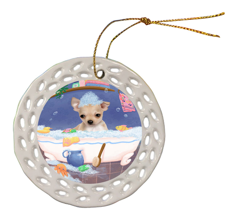 Rub A Dub Dog In A Tub Chihuahua Dog Doily Ornament DPOR58234