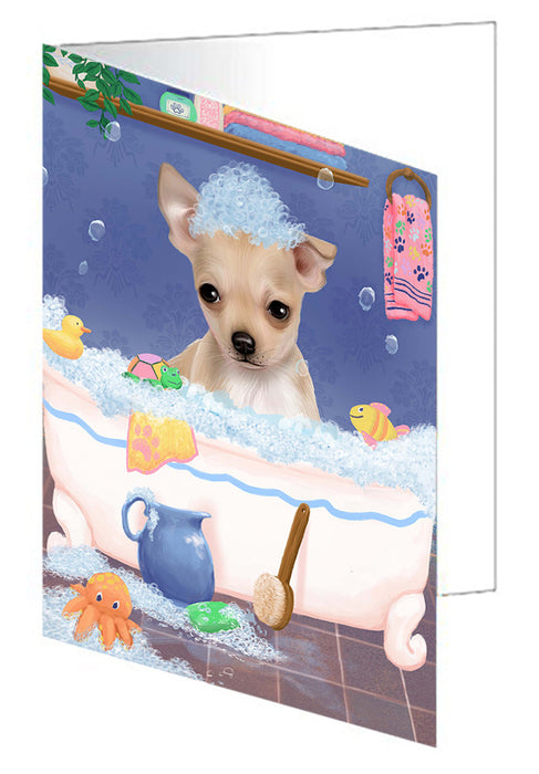 Rub A Dub Dog In A Tub Chihuahua Dog Handmade Artwork Assorted Pets Greeting Cards and Note Cards with Envelopes for All Occasions and Holiday Seasons GCD79343