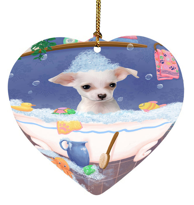 Rub A Dub Dog In A Tub Chihuahua Dog Heart Christmas Ornament HPORA58584