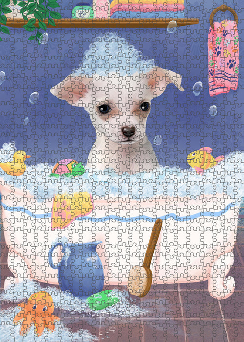 Rub A Dub Dog In A Tub Chihuahua Dog Portrait Jigsaw Puzzle for Adults Animal Interlocking Puzzle Game Unique Gift for Dog Lover's with Metal Tin Box PZL256