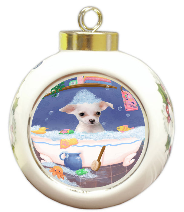 Rub A Dub Dog In A Tub Chihuahua Dog Round Ball Christmas Ornament RBPOR58568