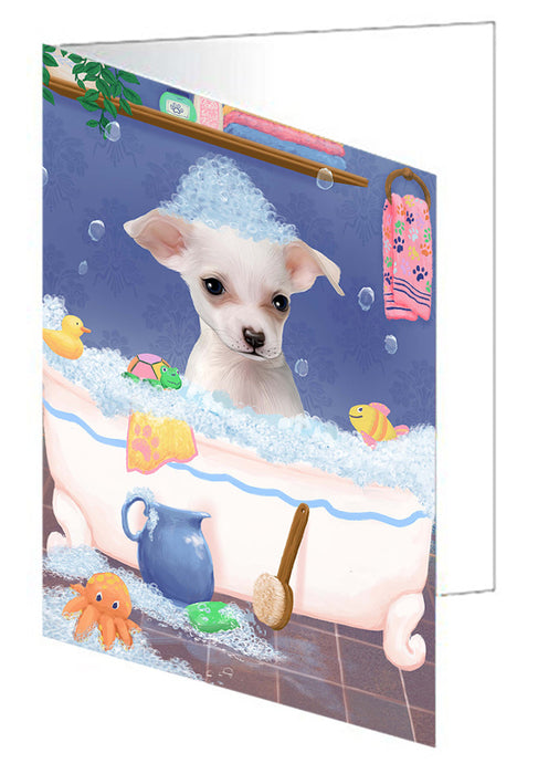 Rub A Dub Dog In A Tub Chihuahua Dog Handmade Artwork Assorted Pets Greeting Cards and Note Cards with Envelopes for All Occasions and Holiday Seasons GCD79346