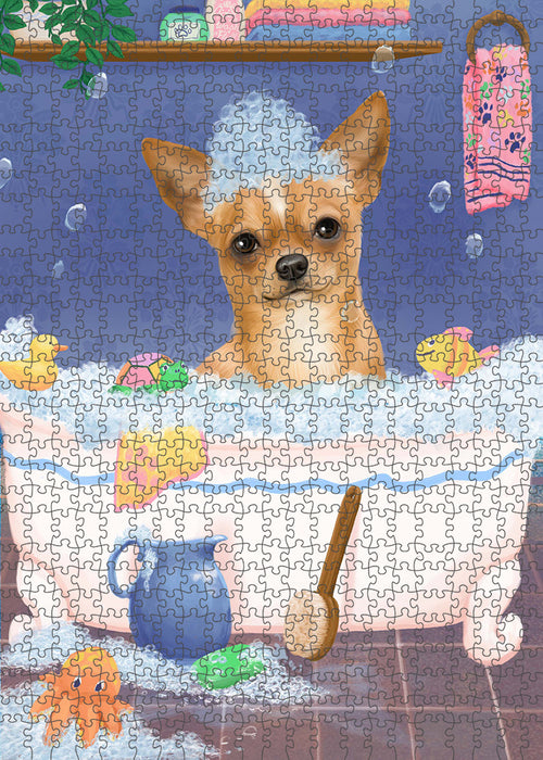 Rub A Dub Dog In A Tub Chihuahua Dog Portrait Jigsaw Puzzle for Adults Animal Interlocking Puzzle Game Unique Gift for Dog Lover's with Metal Tin Box PZL257