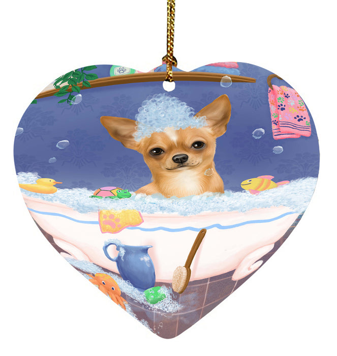 Rub A Dub Dog In A Tub Chihuahua Dog Heart Christmas Ornament HPORA58585