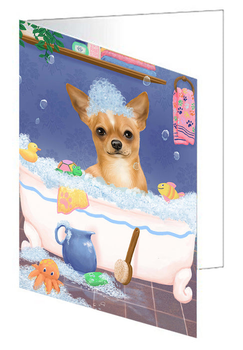 Rub A Dub Dog In A Tub Chihuahua Dog Handmade Artwork Assorted Pets Greeting Cards and Note Cards with Envelopes for All Occasions and Holiday Seasons GCD79349