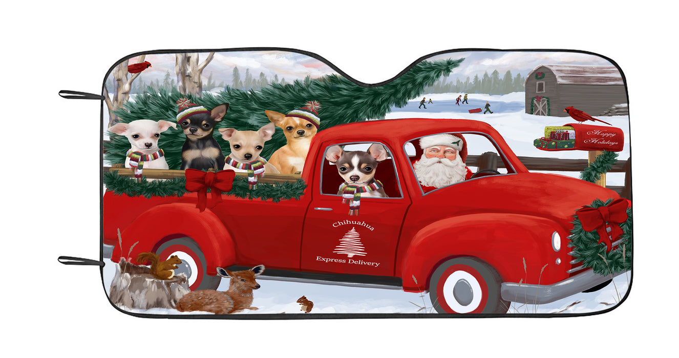 Christmas Santa Express Delivery Red Truck Chihuahua Dogs Car Sun Shade