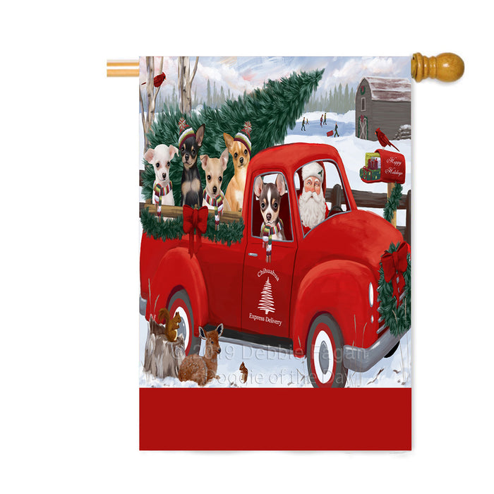 Personalized Christmas Santa Red Truck Express Delivery Chihuahua Dogs Custom House Flag FLG-DOTD-A57699
