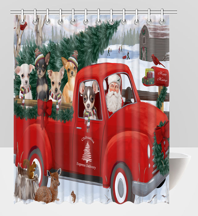 Christmas Santa Express Delivery Red Truck Chihuahua Dogs Shower Curtain