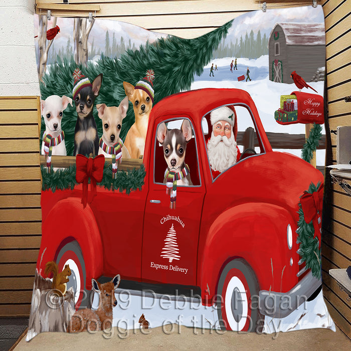 Christmas Santa Express Delivery Red Truck Chihuahua Dogs Quilt