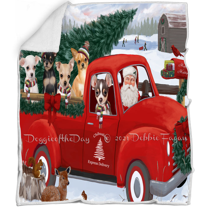 Christmas Santa Express Delivery Red Truck Chihuahuas Dog Family Blanket BLNKT112611