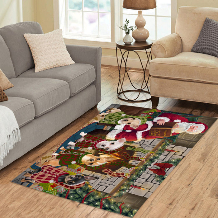 Christmas Cozy Holiday Fire Tails Chihuahua Dogs Area Rug