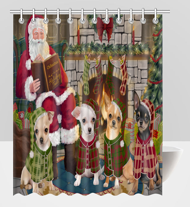 Christmas Cozy Holiday Fire Tails Chihuahua Dogs Shower Curtain
