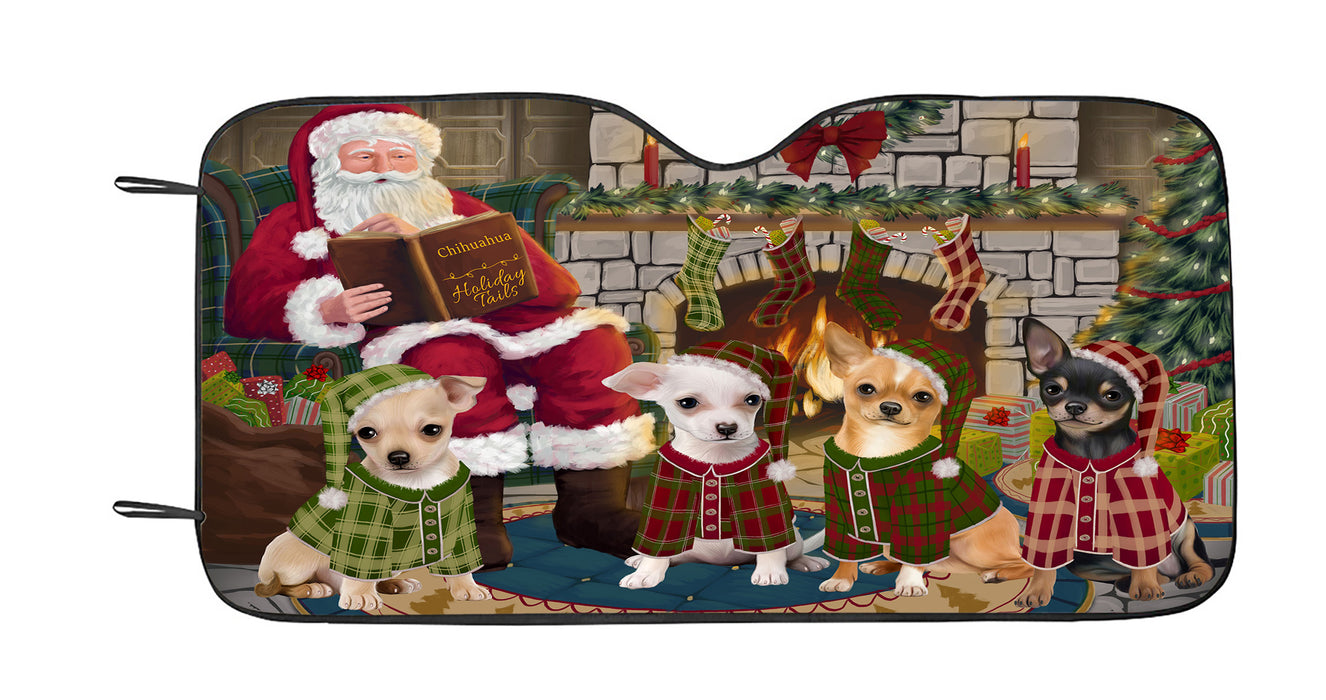 Christmas Cozy Holiday Fire Tails Chihuahua Dogs Car Sun Shade
