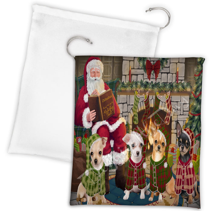 Christmas Cozy Holiday Fire Tails Chihuahua Dogs Drawstring Laundry or Gift Bag LGB48490