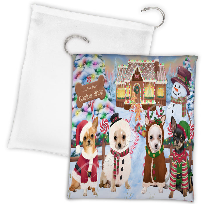 Holiday Gingerbread Cookie Chihuahua Dogs Shop Drawstring Laundry or Gift Bag LGB48587