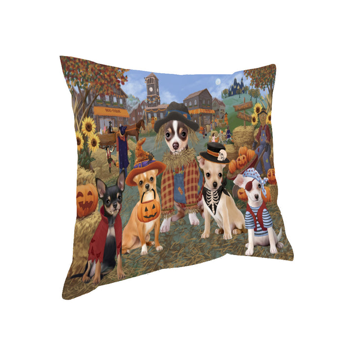 Halloween 'Round Town And Fall Pumpkin Scarecrow Both Chihuahua Dogs Pillow PIL82352