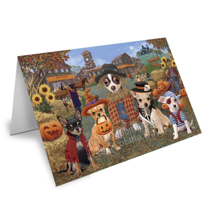 Halloween 'Round Town Chihuahua Dogs Handmade Artwork Assorted Pets Greeting Cards and Note Cards with Envelopes for All Occasions and Holiday Seasons GCD77810