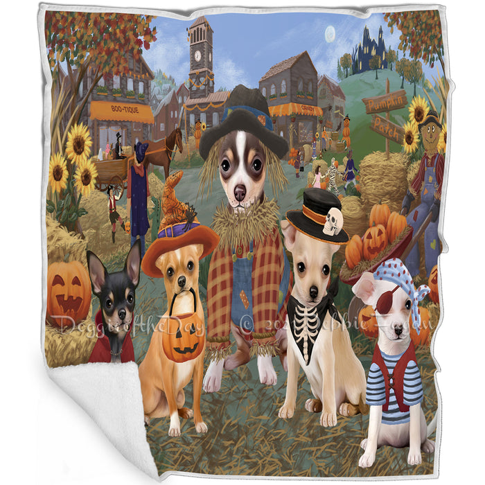 Halloween 'Round Town And Fall Pumpkin Scarecrow Both Chihuahua Dogs Blanket BLNKT138854