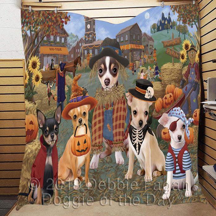 Halloween 'Round Town and Fall Pumpkin Scarecrow Both Chihuahua Dogs Quilt