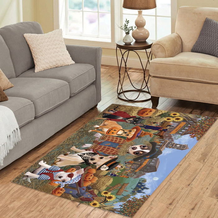 Halloween 'Round Town and Fall Pumpkin Scarecrow Both Chihuahua Dogs Area Rug