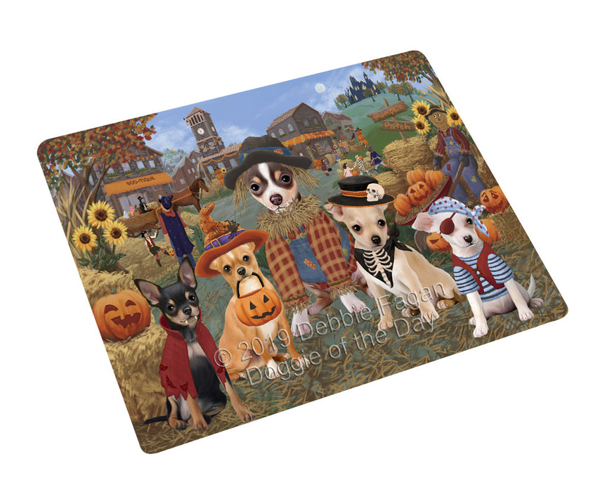 Halloween 'Round Town And Fall Pumpkin Scarecrow Both Chihuahua Dogs Large Refrigerator / Dishwasher Magnet RMAG104358