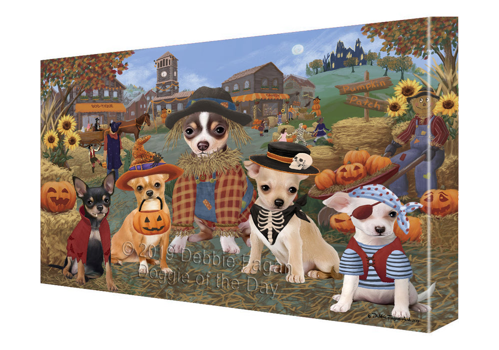 Halloween 'Round Town And Fall Pumpkin Scarecrow Both Chihuahua Dogs Canvas Print Wall Art Décor CVS139481