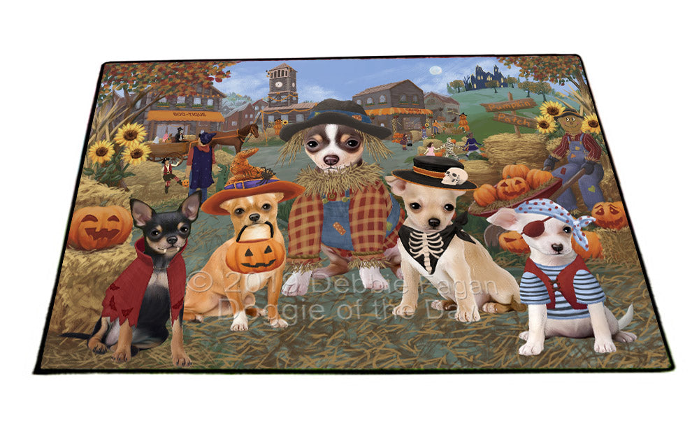 Halloween 'Round Town And Fall Pumpkin Scarecrow Both Chihuahua Dogs Floormat FLMS53909
