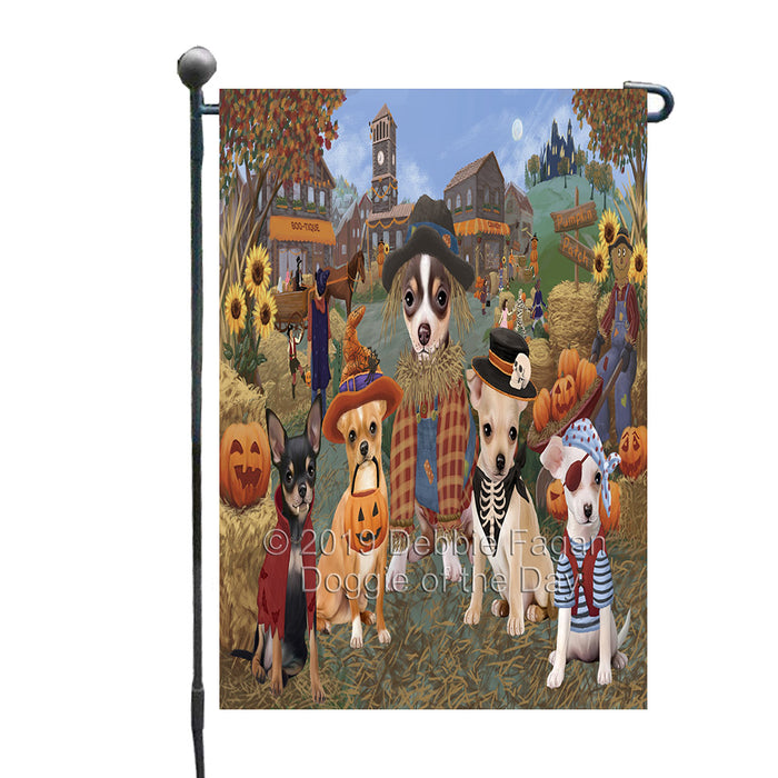 Halloween 'Round Town And Fall Pumpkin Scarecrow Both Chihuahua Dogs Garden Flag GFLG65588