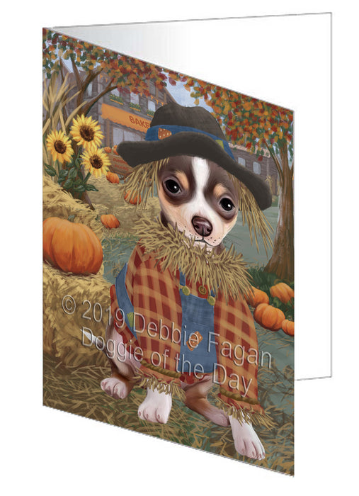 Fall Pumpkin Scarecrow Chihuahua Dog Handmade Artwork Assorted Pets Greeting Cards and Note Cards with Envelopes for All Occasions and Holiday Seasons GCD77993